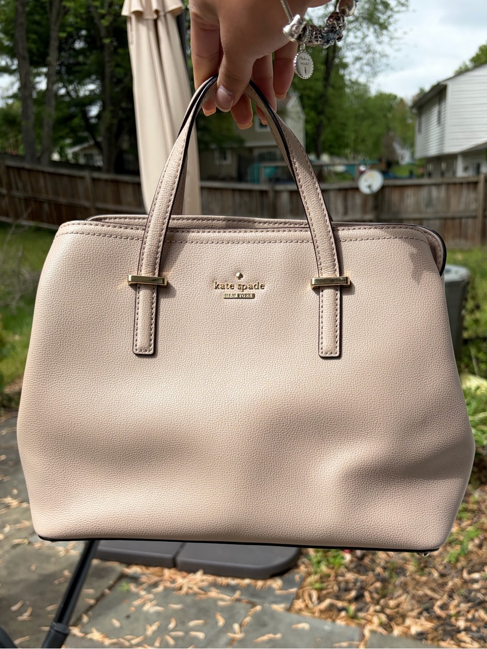 Kate Spade Beige Medium Pebbled Leather Satchel